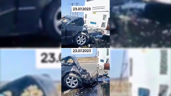 Hövsanda “Mercedes” 132 nömrəli avtobusa çırpıldı - VİDEO