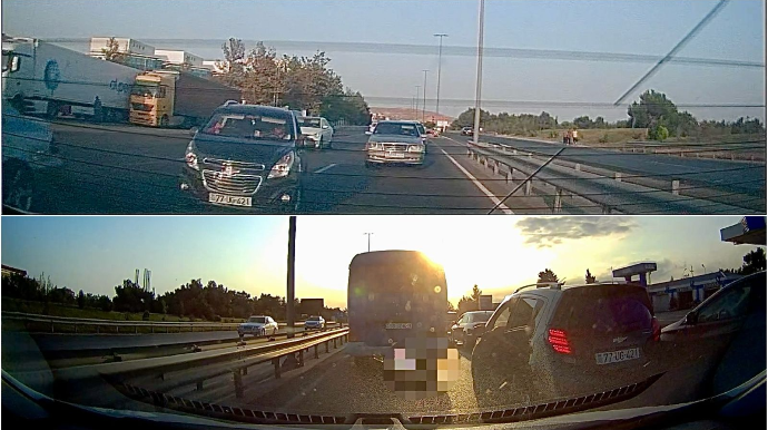 Sürücü bir neçə metr qabağa düşmək üçün maşınlara qəza şəraiti yaratdı    - VİDEO