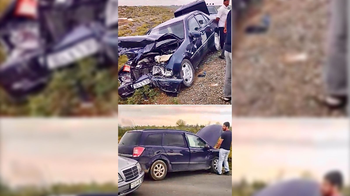 Sükan arxasında telefonla danışan sürücü "Opel"i “Mercedes”ə çırpdı    - VİDEO