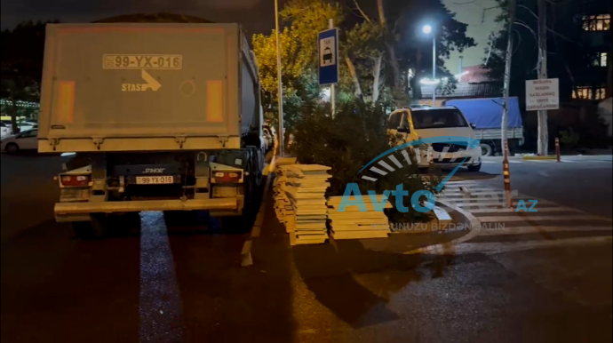 Taksi duracağını zəbt edən yük maşını sürücüsü cərimələndi - VİDEO - YENİLƏNİB