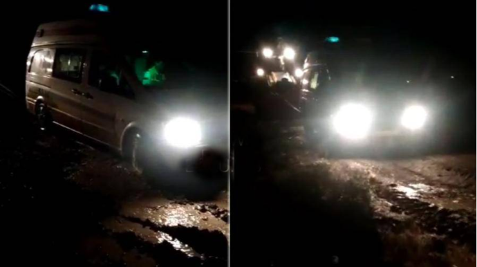 Bakıda xəstə çağırışna gələn təcili yardım maşını palçığa batdı - Traktor gəlib çıxardı - VİDEO 