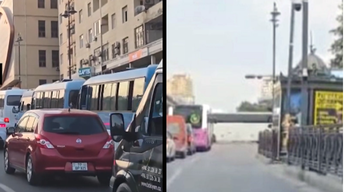 "20 Yanvar"da yolu zəbt edən "manatlıq avtobuslar"la bağlı tədbir görüldü - VİDEO