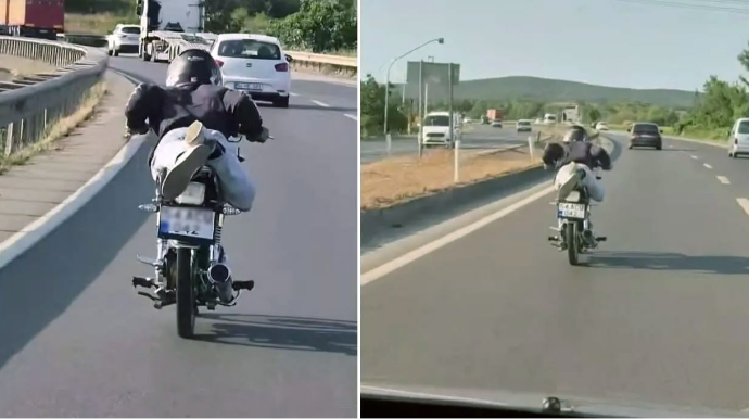 Motosikletlə şou göstərən sürücü saxlanıldı; vəsiqəsi birdəflik əlindən alındı - VİDEO 