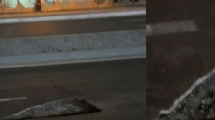 Dağılmış asfalt örtüyü maşının təkərlərini partlatdı  - VİDEO