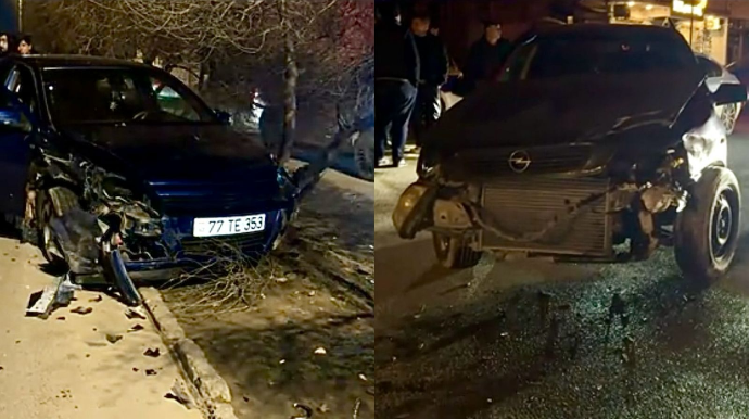 Sumqayıtda qəza: “Opel”lər toqquşdu, biri ağaca çırpıldı - VİDEO