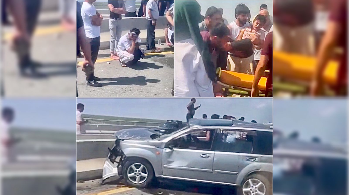 “Nissan” beton arakəsməyə çırpıldı, azyaşlı sərnişin ağır yaralandı    - VİDEO