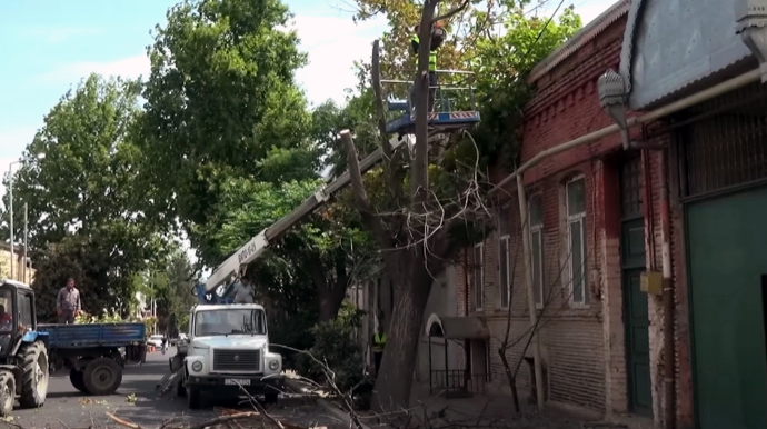 Güclü külək sakinlərə təhlükəli anlar yaşadıb - VİDEO