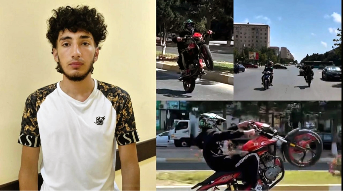 Sumqayıtda "tək təkər" motosiklet idarə edən sürücü həbs edildi - FOTO - VİDEO 