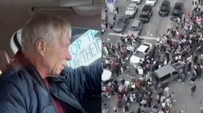 Sürücü Fələstin tərəfdarlarının üstünə avtomobil sürüb - VİDEO