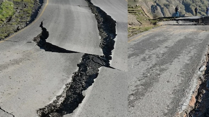 Qubada yer yarıldı, 10 kəndlə əlaqə kəsildi - VİDEO 