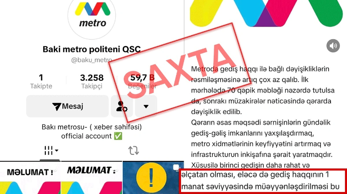 Bakı metrosunda gediş haqqının artdığını deyən saxta səhifə yaranıb - Qurum HƏRƏKƏTƏ KEÇDİ  - FOTO