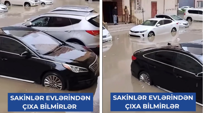 Xırdalan yenə yağışa təslim oldu – Sakinlər evlərində, maşınlar da su altında qaldı - VİDEO 