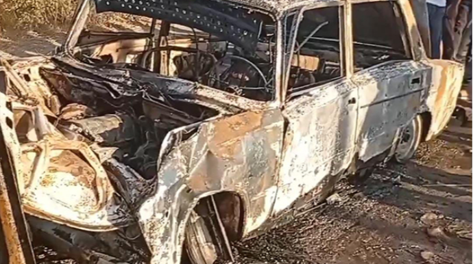 Qəza zamanı toqquşan avtomobillər yandı - VİDEO