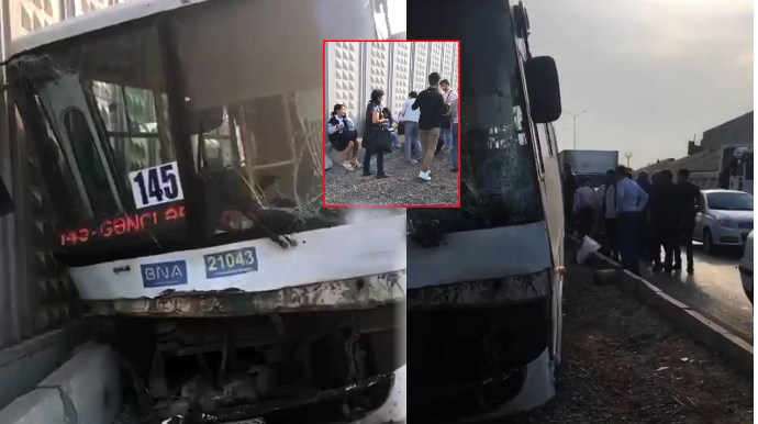 Bakıda sərnişin avtobusu qəza törətdi - Xəsarət alanlar var - VİDEO 