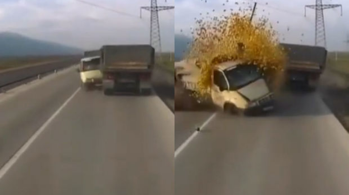 В результате ДТП на трассе Баку - Губа рассыпались яблоки  - ВИДЕО