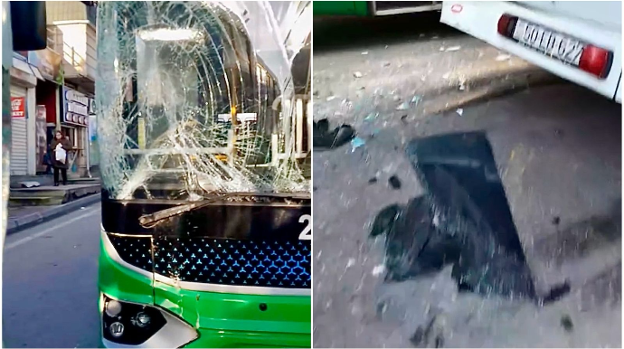 “20 Yanvar”da zəncirvari qəza  - Üç avtobus toqquşdu   - VİDEO