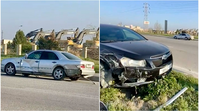 Müşfiqabadda “Chevrolet” “Mercedes”ə çırpılıb ayrıcı zolağa çıxdı   - VİDEO