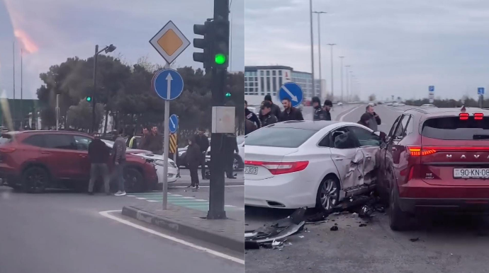 Bakıda 3 avtomobil toqquşdu – QƏZA YERİNDƏN - VİDEO 