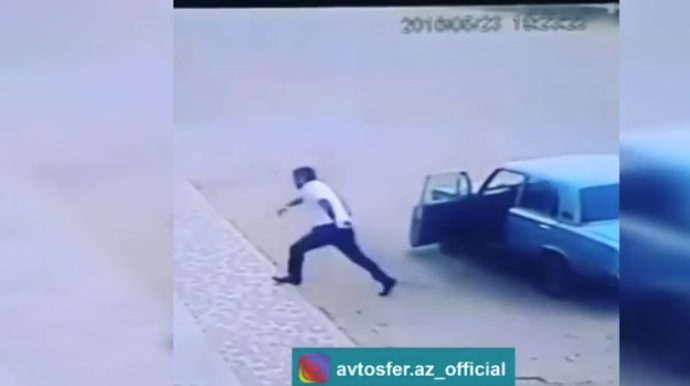 Maşını işlək vəziyyətdə qoyub getdi, görün nə baş verdi - VİDEO