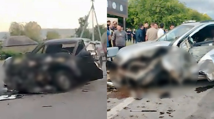 Oğuzda iki avtomobil toqquşdu, bir nəfər xəsarət aldı    - VİDEO