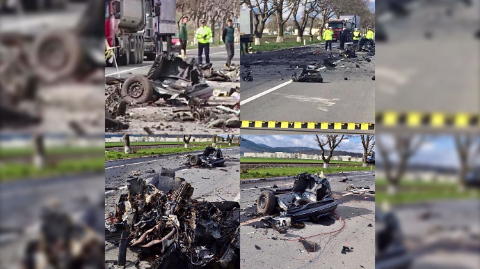 Dəhşət saçan qəza: Avtomobil parçalara ayrılaraq yola səpələndi    - FOTO