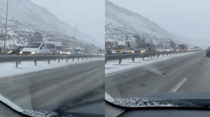 Bakı istiqamətində uzunluğu 1 km-ə çatan tıxac yarandı - VİDEO 