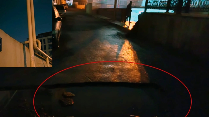 "Nəsimi" metrosunun çıxışında dərin çuxurlar sürücülərə təhlükə yaradır - FOTO - AÇIQLAMA 