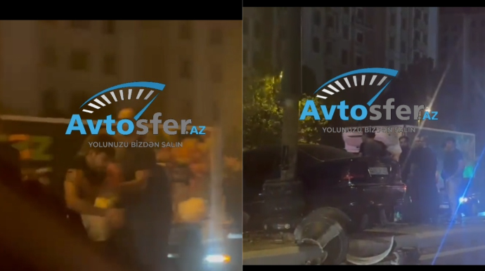 Heydər Əliyev prospektində zəncirvari qəza: İşıq dirəyini aşırdılar, yaralılar var - VİDEO 