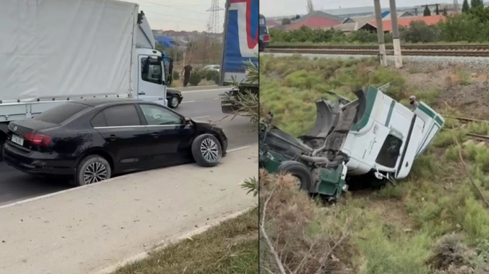 Bakıda TIR-la minik maşını qəza törətdi - VİDEO