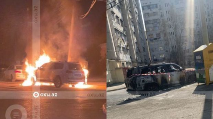 В Сумгайыте сгорела машина чиновника  - ФОТО