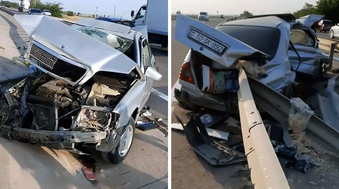 Goranboyda "Mercedes" dəmir arakəsməyə çırpılıb, xəsarət alanlar var - FOTO 