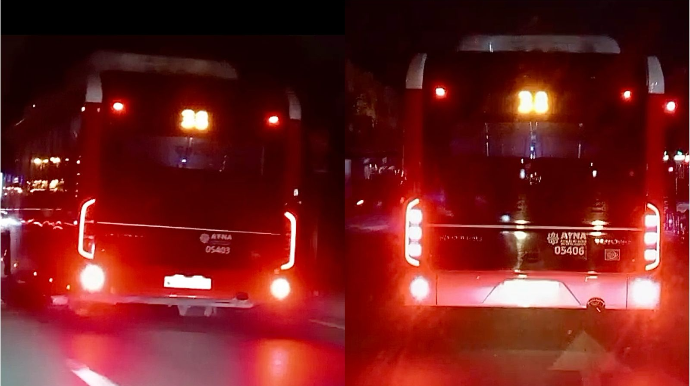 Duman işıqlarından sui-istifadə edən avtobus sürücüləri təhlükə yaratdı - VİDEO