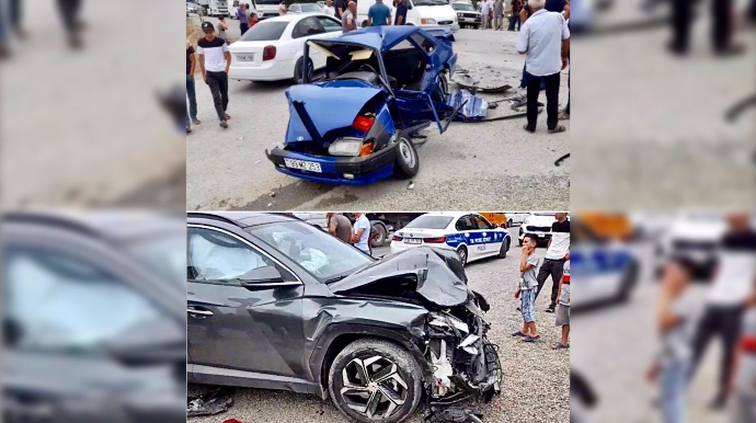 Qubada zəncirvari qəza:  4 avtomobil yararsız hala düşdü  - VİDEO