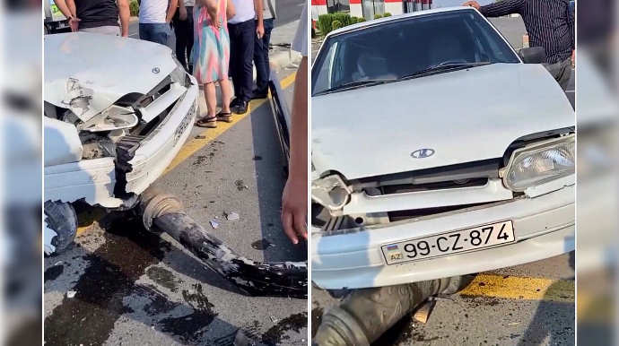 Şəkidə bordürə çıxan “015” işıq dirəyini yerindən qopardı    - VİDEO