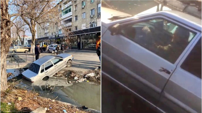 Göyçayda qayda pozan sürücü maşını kanala aşırdı    - VİDEO