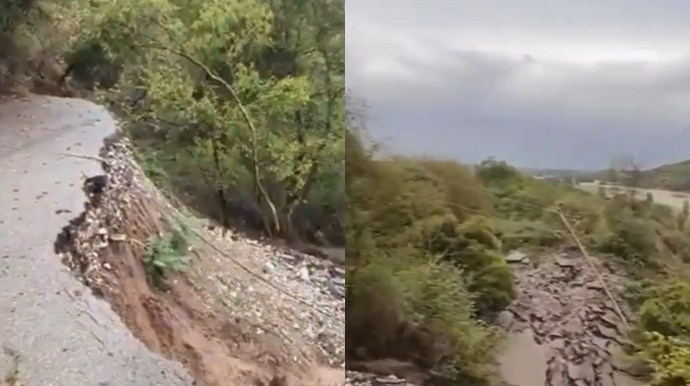 Qubada yol çökdü, HƏRƏKƏT VƏ ƏLAQƏ KƏSİLDİ   - VİDEO