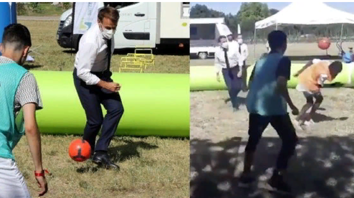 Makronun futbol sevdası uşağın başında “partladı”  - VİDEO