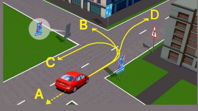 Sürücü göstərilən hansı trayektoriya üzrə hərəkət edə bilər? - DOĞRU CAVAB