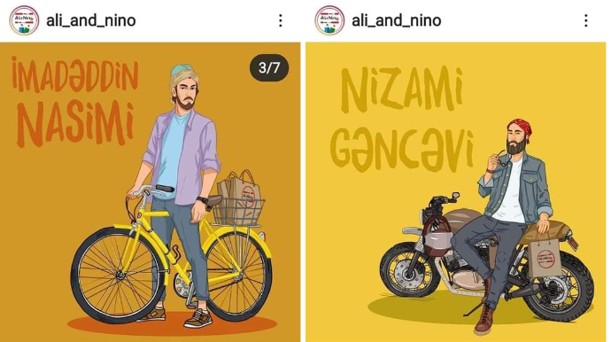 "Ali və Nino" Nizami Gəncəvi, Nəsimi və Füzulini təhqir etdi:  bayker, velosiperçi, qısa şalvarlı... - FOTO