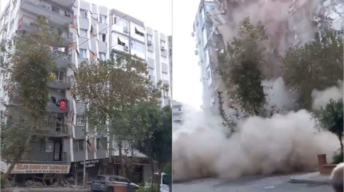İzmirdə binanın çökmə anı   - VİDEO