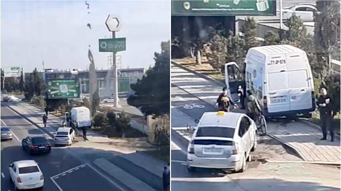 Prospektdə “Prius” yük maşınına çırpılıb velosiped zolağına çıxdı - VİDEO