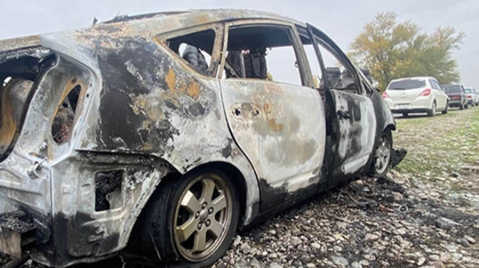 Tərtərdə maşın yandı, sürücü xəsarət aldı - FOTO 