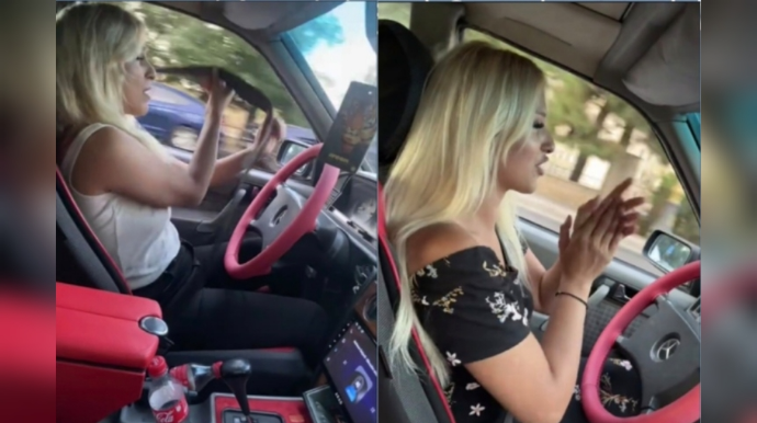 В Баку женщина за рулем сняла ремень безопасности, начала петь и хлопать - ВИДЕО 