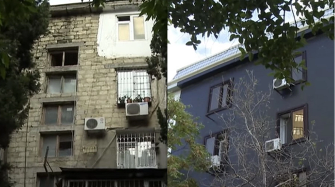 Bakıda bəzi binaların yalnız yola baxan hissəsi təmir olunur - VİDEO