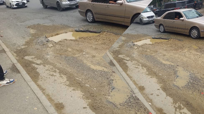 Saraydakı mərkəzi yolda yaranan vəziyyət tıxaca səbəb olur - FOTO