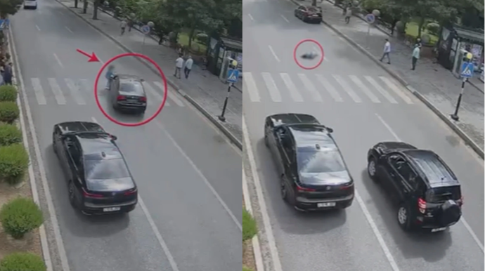 Yola qaçaraq keçən piyadanı keçiddə maşın vurdu - DİN-dən REAL VİDEO 