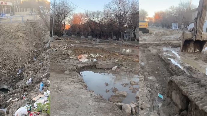 Bir ildən çoxdur yolu qazıb altını üstünə çeviriblər - AÇIQLAMA - VİDEO