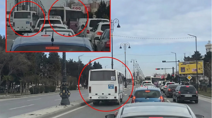 Sumqayıtda avtobus yol hərəkəti qaydalarını pozdu - VİDEO 