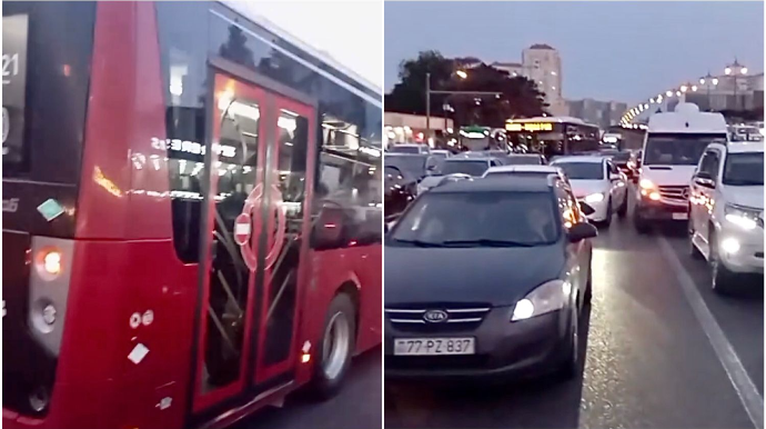 Prospektdə qayda pozan avtobus sürücüləri yarım saat tıxacda gözlətdi - SƏBƏB NƏDİR?   - VİDEO