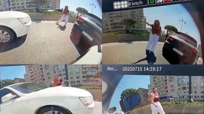 Bakıda "Porsche"nin xanım sürücüsü maşını yolun ortasında saxlayıb mübahisə etdi,  tıxac yarandı - VİDEO 